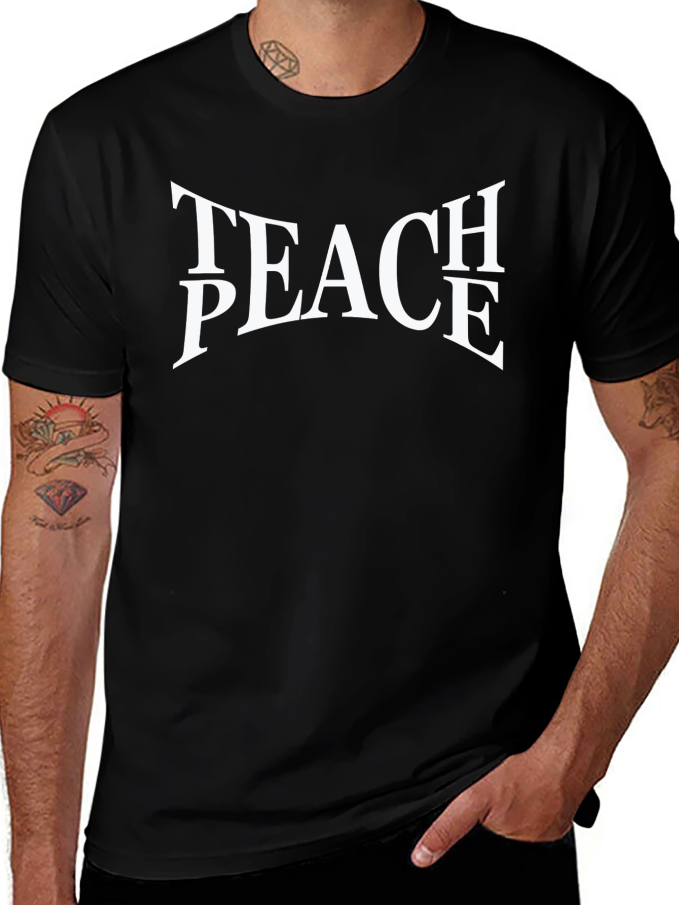 Teach Peace T-Shirt - Black White Graphic Tee