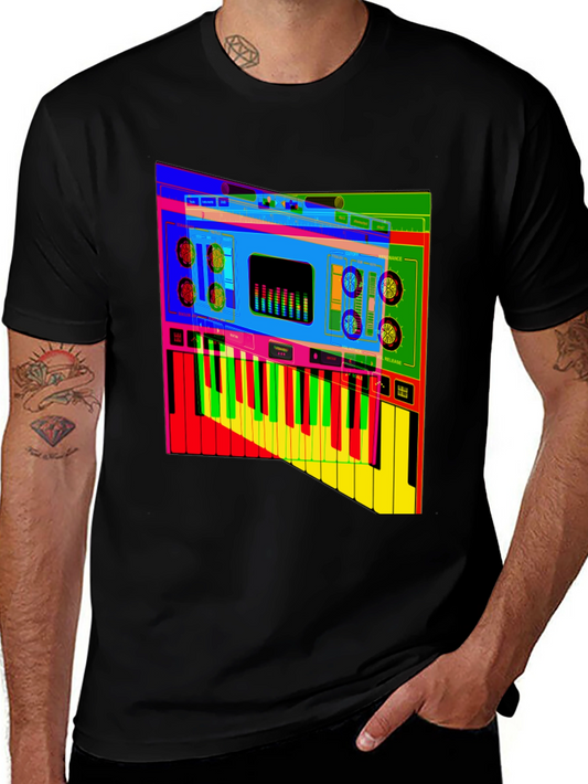 Synthwave Keyboard Graphic Tee - Bold Music Shirt