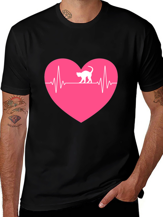 Heartbeat Cat T-Shirt - Love Your Feline Friend