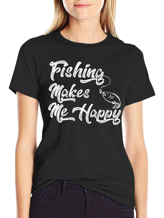 Fishing Makes Me Happy Black T-Shirt