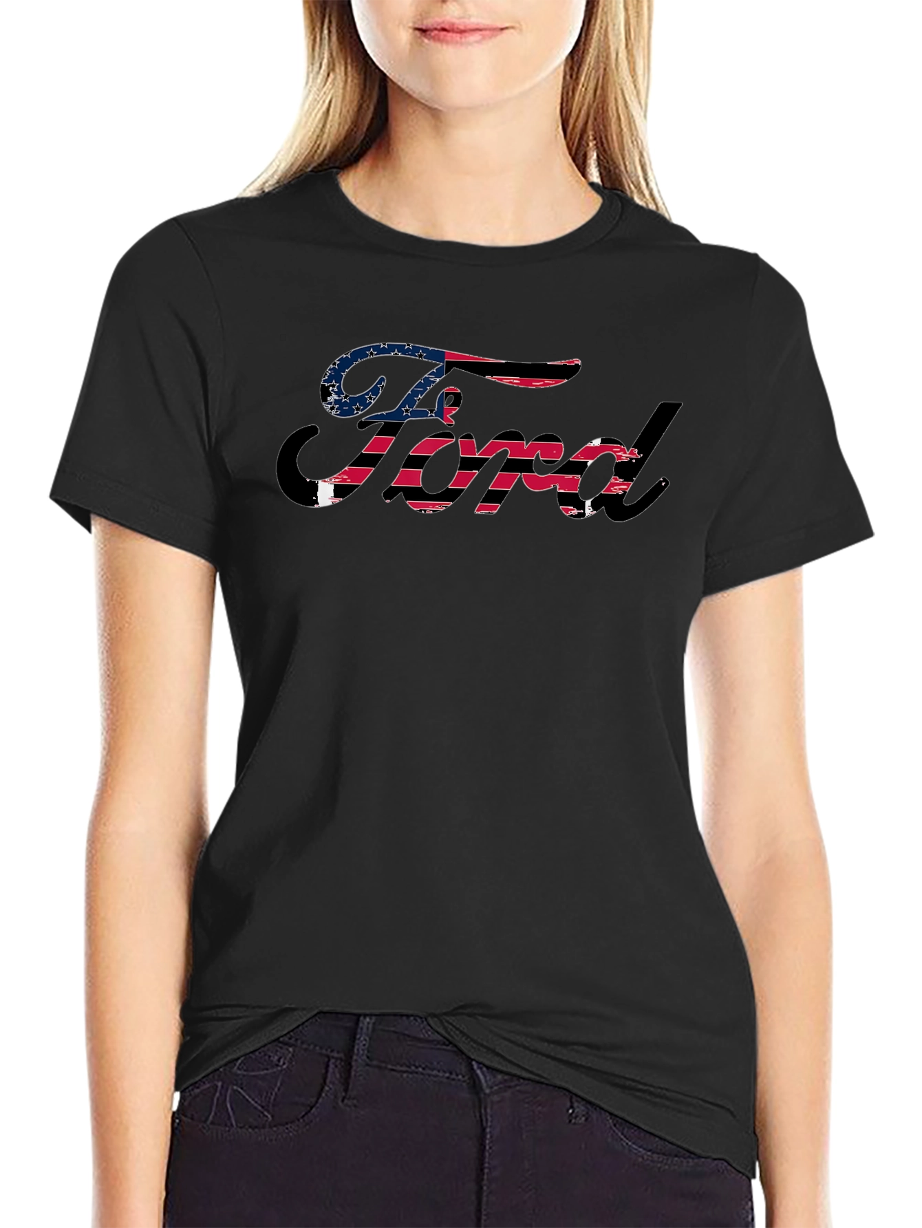 Ford Logo USA Flag Graphic T-Shirt