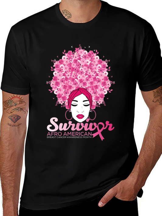 Afro Survivor Breast Cancer Awareness T-Shirt
