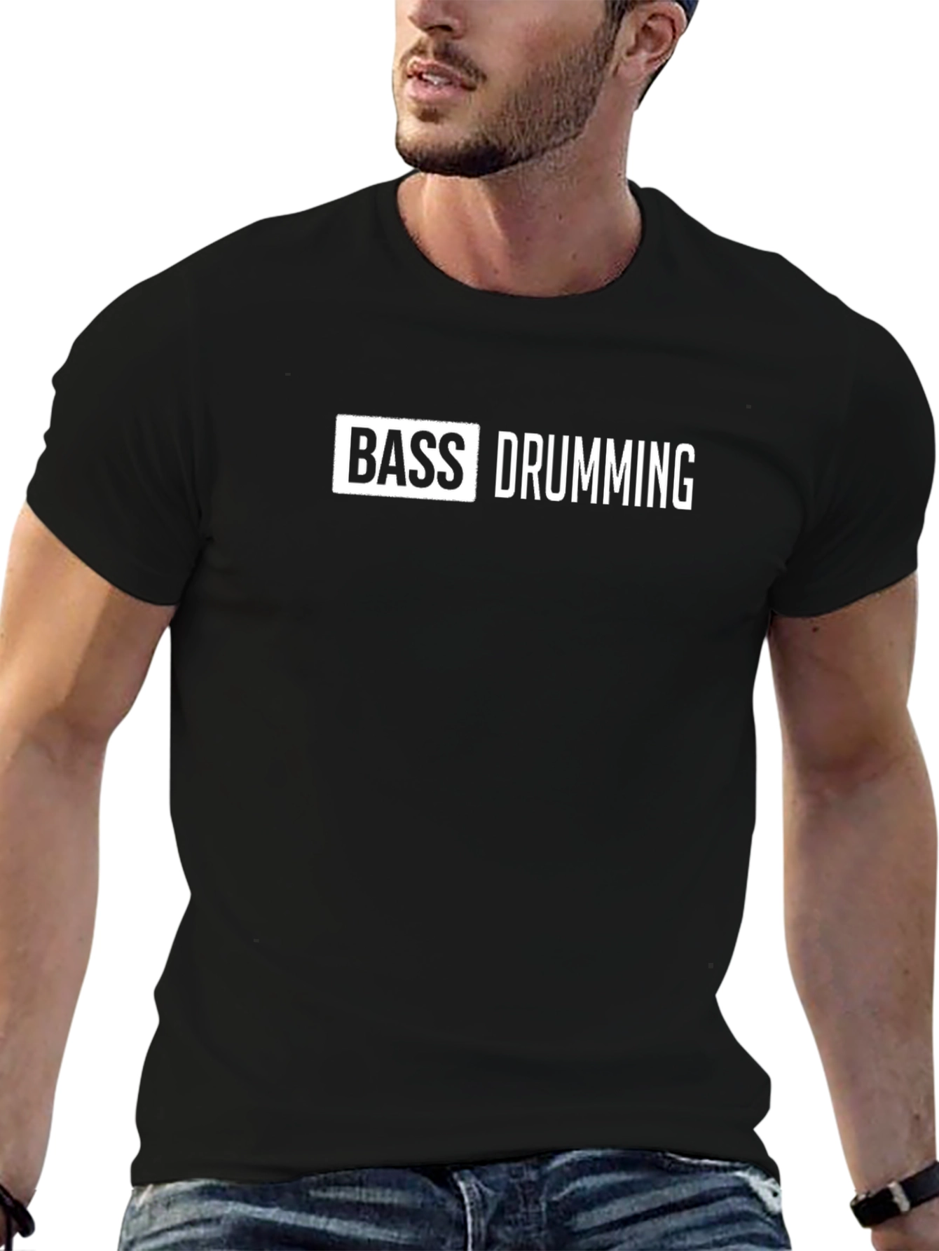Bass Drumming Graphic Tee - Black Cotton T-Shirt