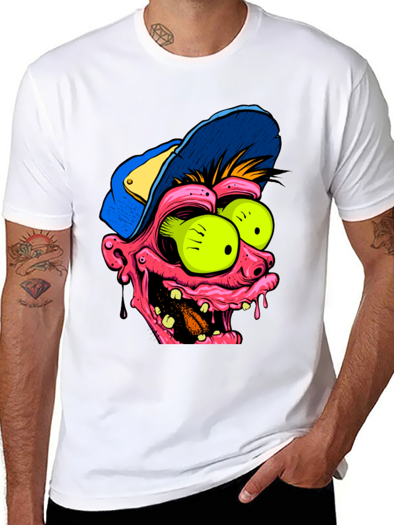 Cartoon Monster Face Graphic Black T-Shirt