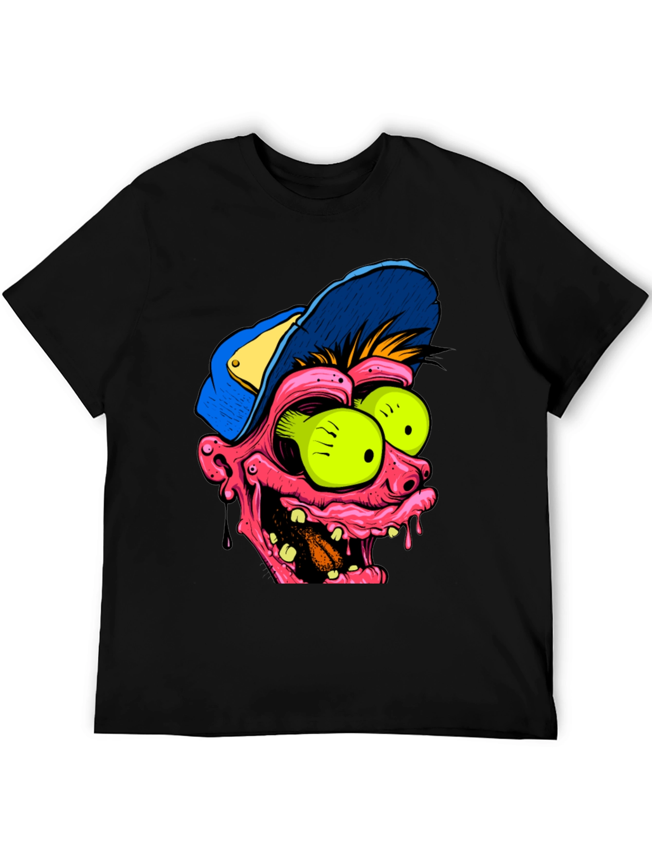 Cartoon Monster Face Graphic Black T-Shirt