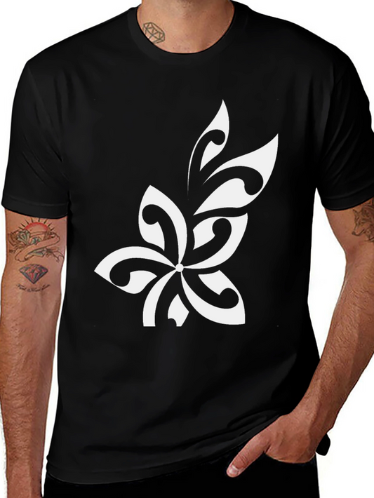Black T-Shirt with White Floral Design