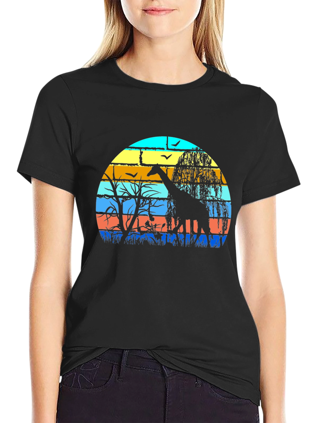 Giraffe Silhouette Graphic Tee - Sunset Safari Style