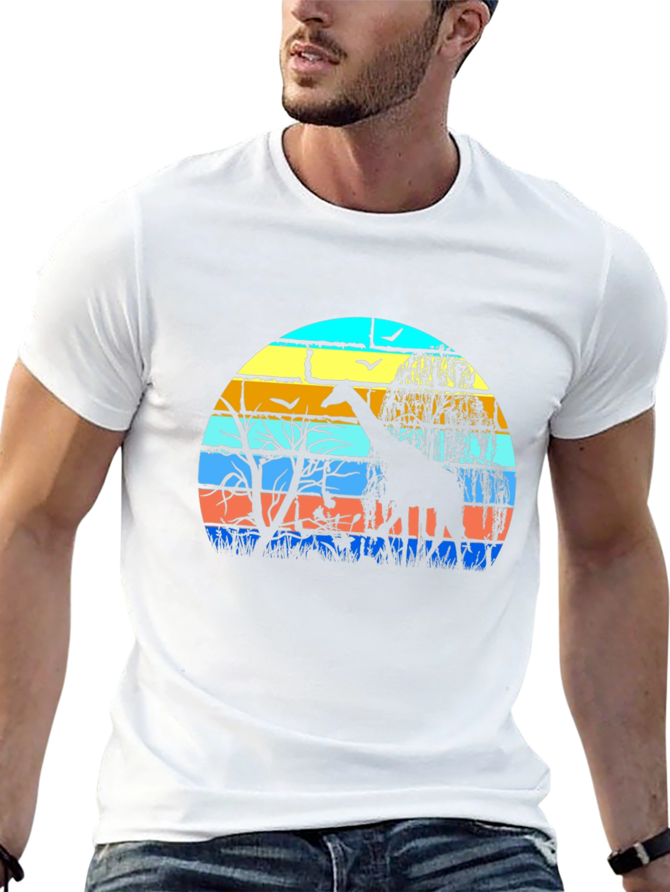 Giraffe Silhouette Graphic Tee - Sunset Safari Style