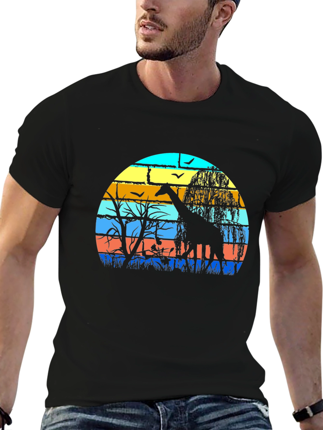 Giraffe Silhouette Graphic Tee - Sunset Safari Style
