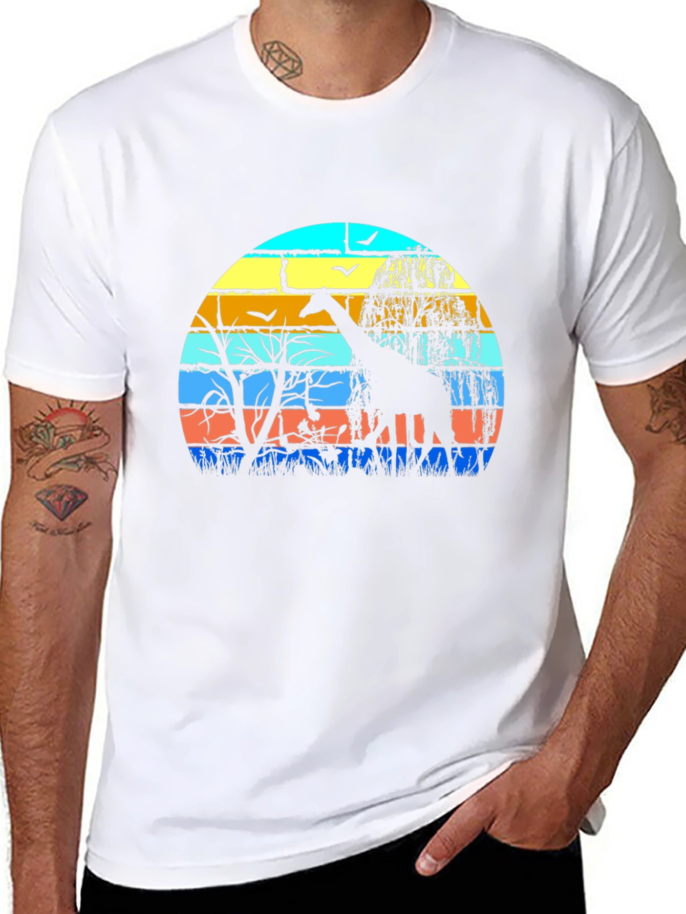 Giraffe Silhouette Graphic Tee - Sunset Safari Style