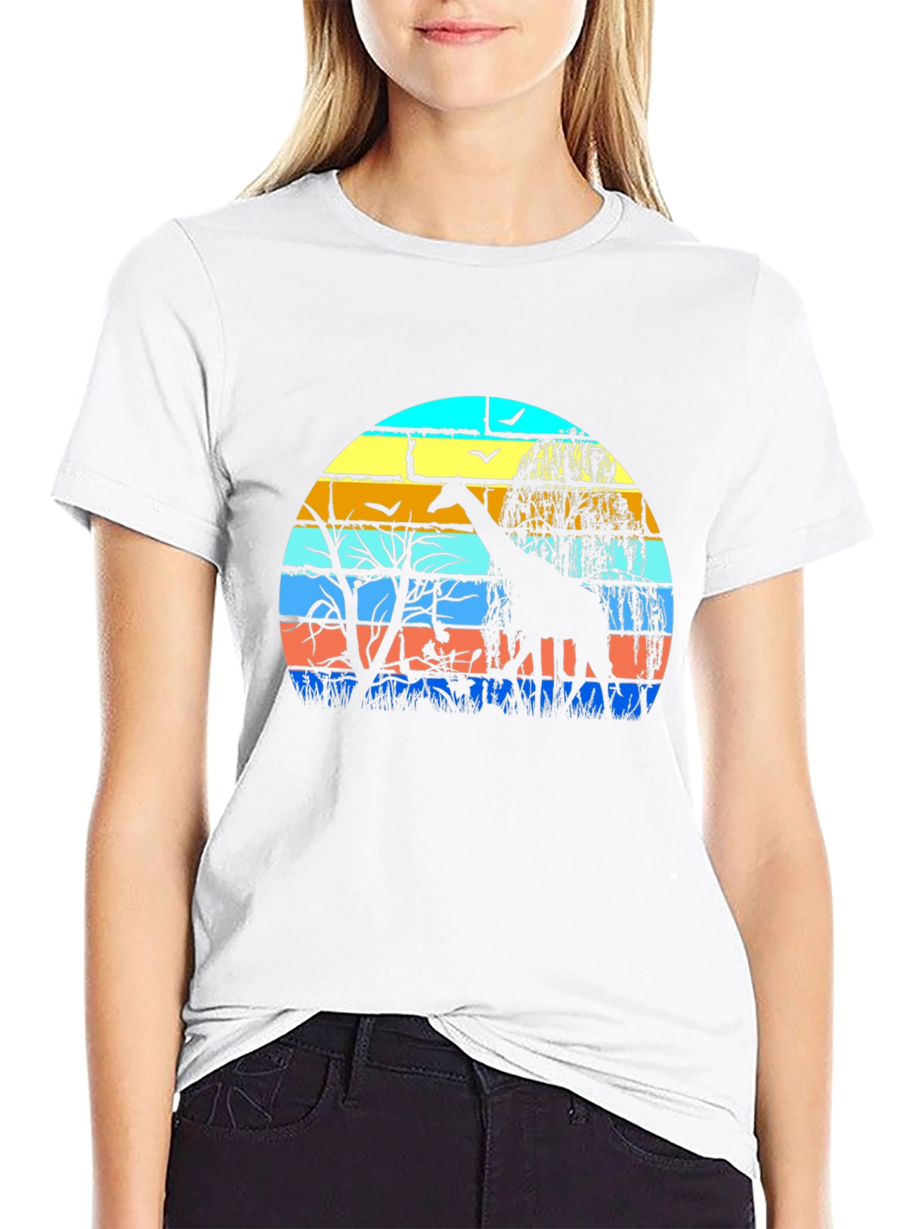 Giraffe Silhouette Graphic Tee - Sunset Safari Style