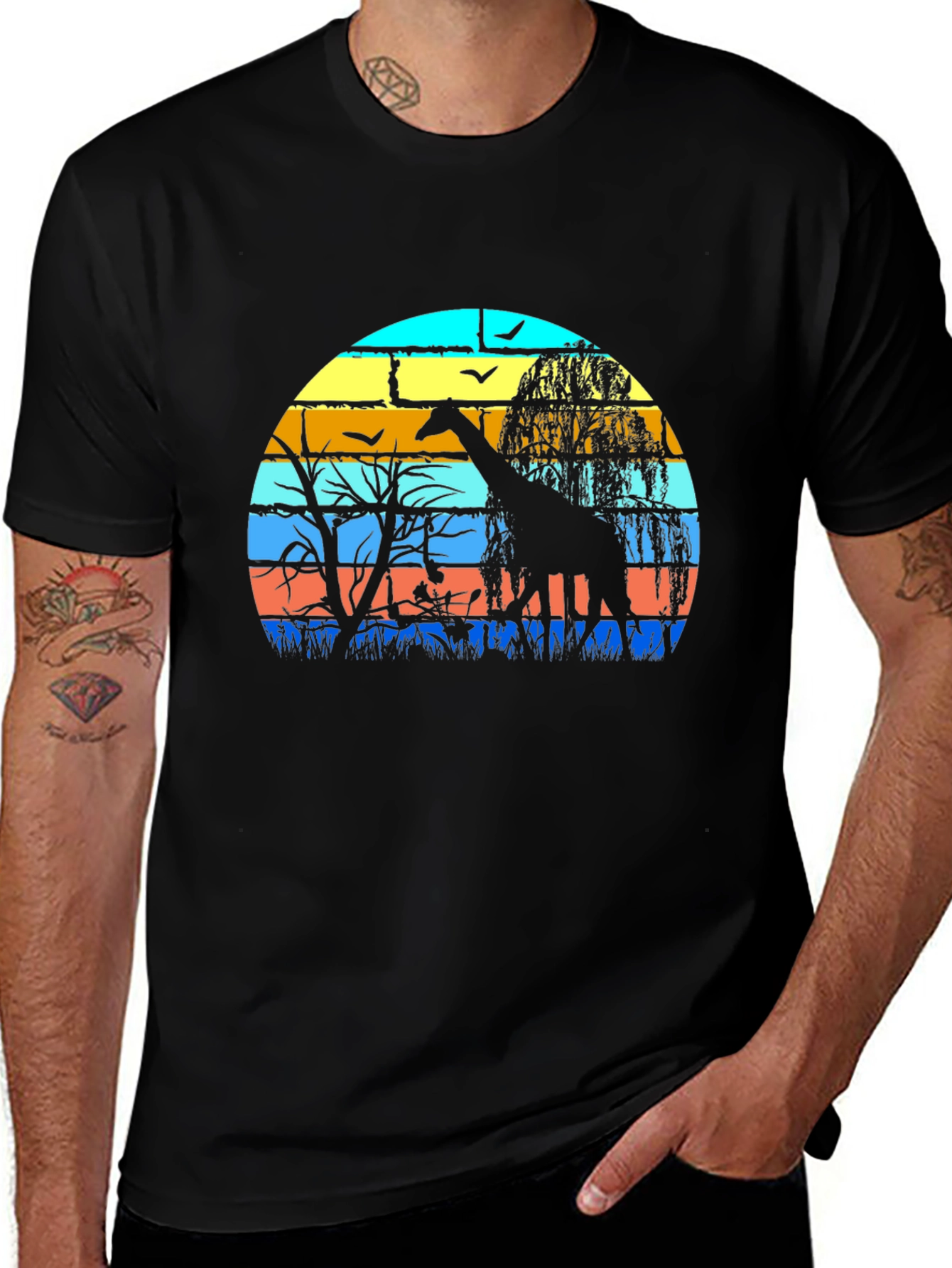 Giraffe Silhouette Graphic Tee - Sunset Safari Style