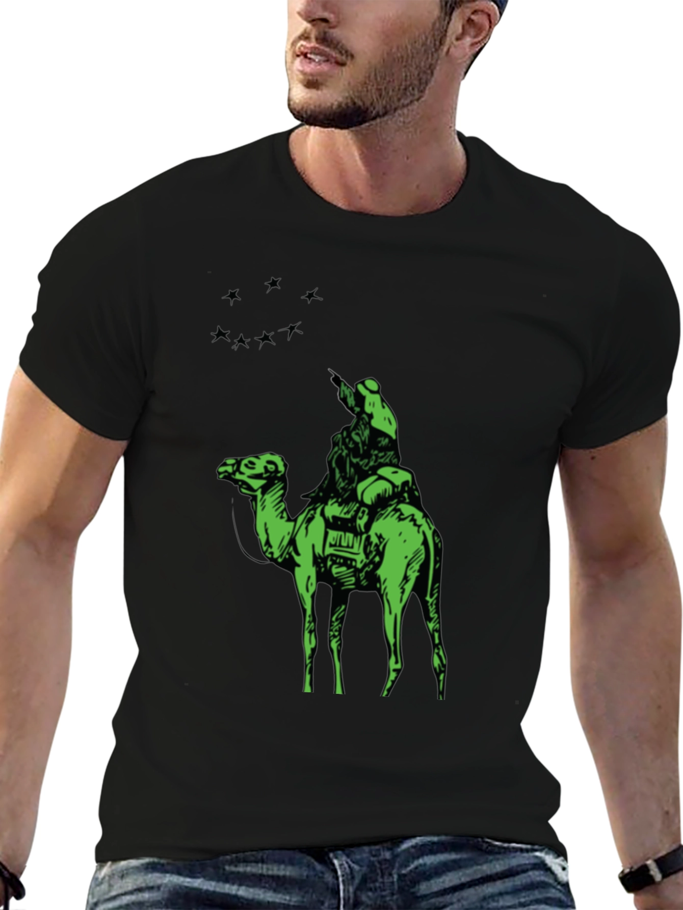 Camel Rider Graphic Tee - Black Cotton T-Shirt