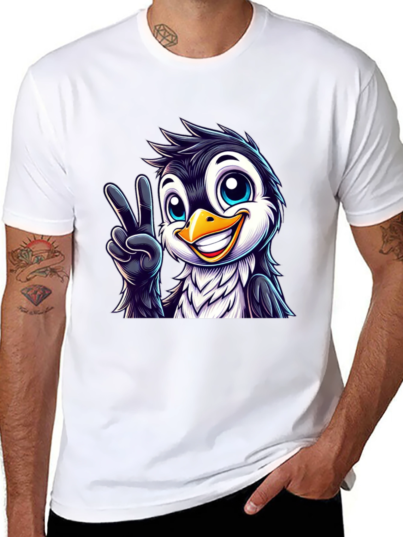 Peace Penguin Graphic Tee - Mens Black T-Shirt