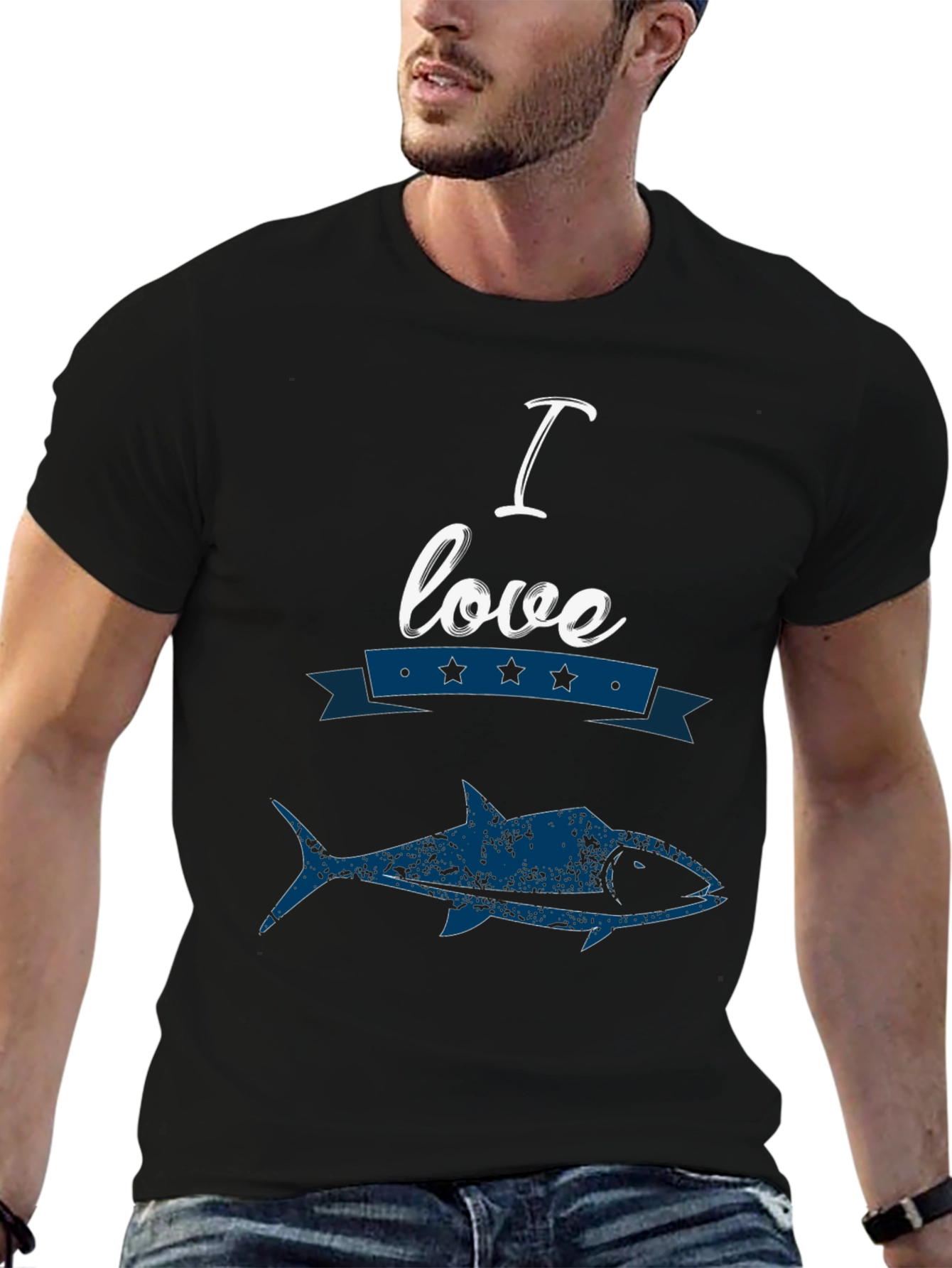 I Love Fishing Graphic Tee - Black