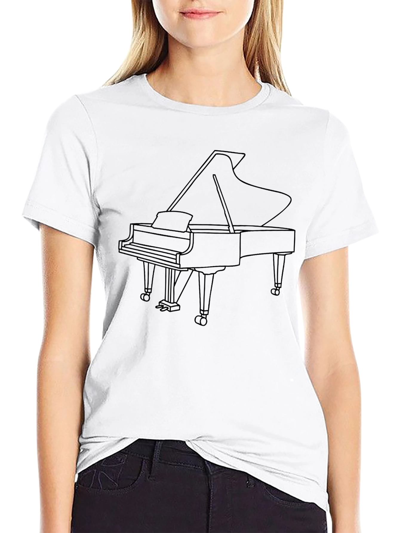 Grand Piano Outline Black T-Shirt