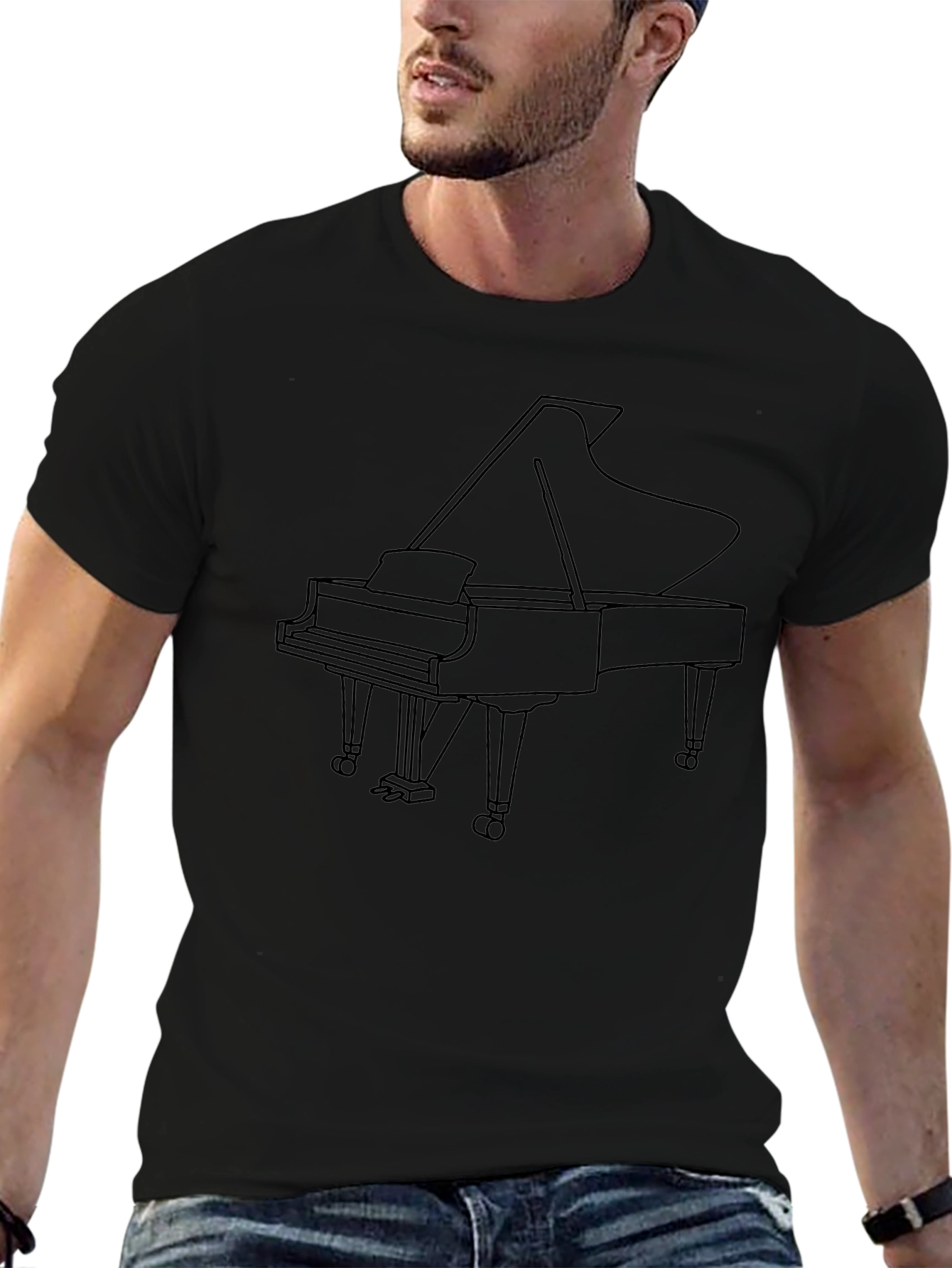 Grand Piano Outline Black T-Shirt
