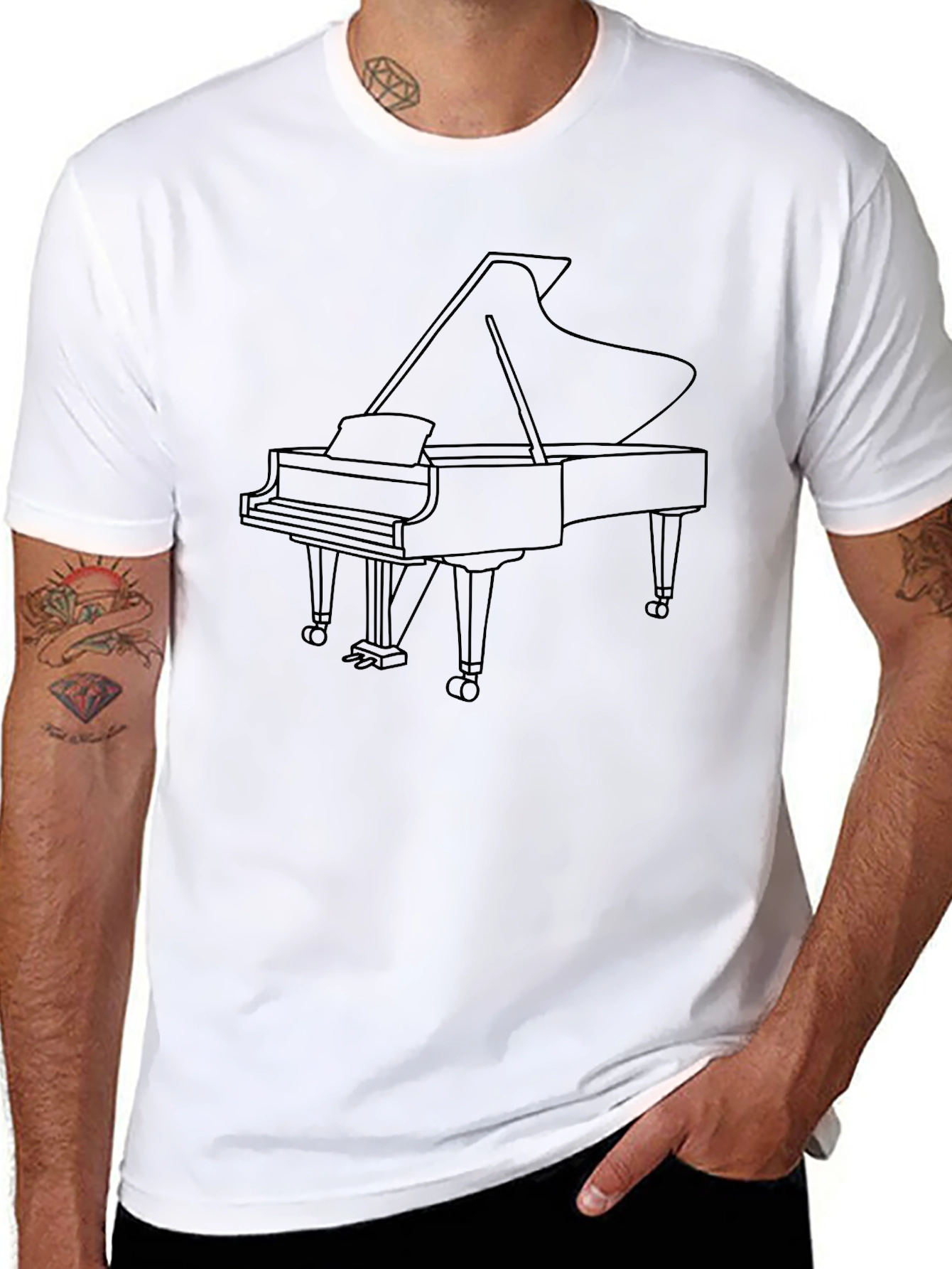 Grand Piano Outline Black T-Shirt