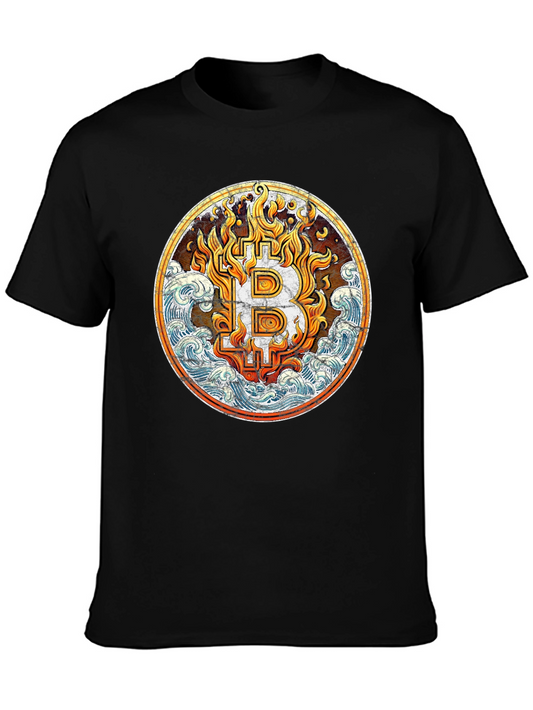 Bitcoin Flame Wave Graphic Tee - Black