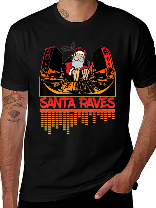 Santa Raves Graphic Tee - Holiday DJ T-Shirt