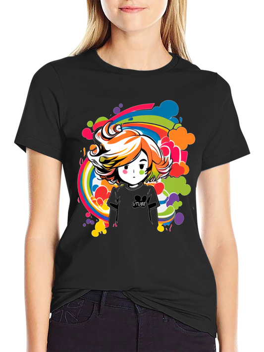 VTuber Cartoon Rainbow T-Shirt - Graphic Tee for Anime Fans