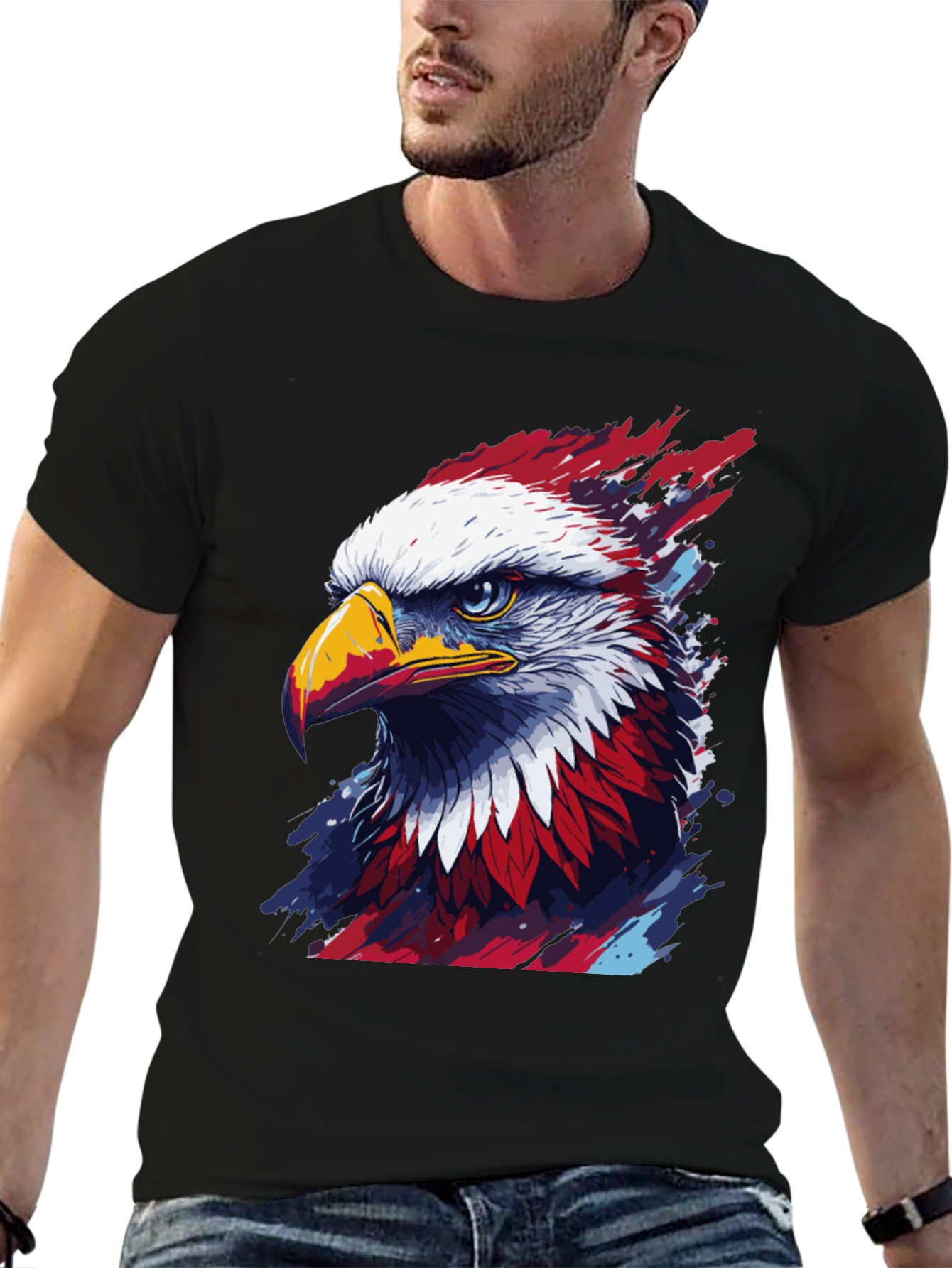 Patriotic Eagle Graphic Tee - Mens Black T-Shirt