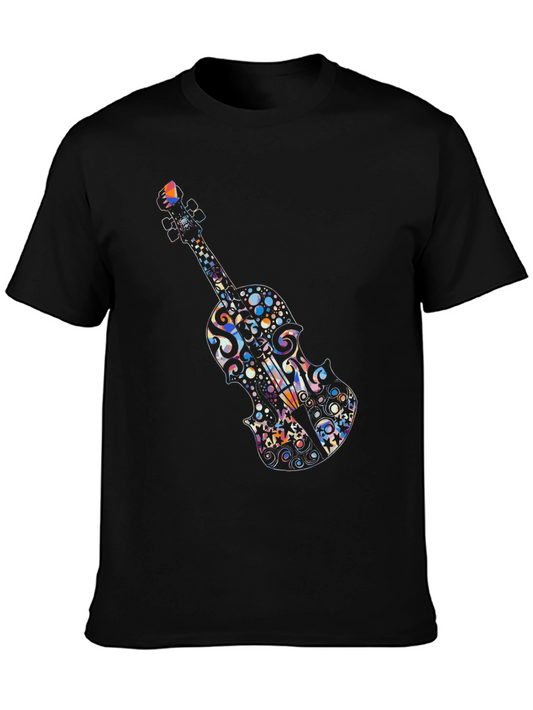 Musical Violin Graphic Tee - Black Cotton T-Shirt