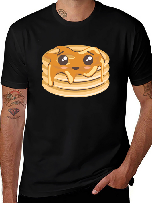 Cute Pancake Stack Graphic T-Shirt - Black