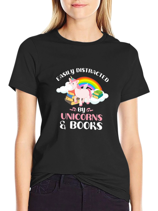 Easily Distracted by Unicorns & Books T-Shirt
