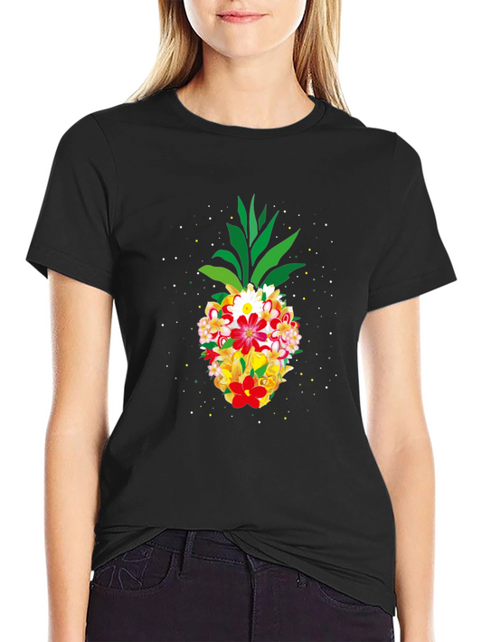 Floral Pineapple Graphic Tee - Black T-Shirt