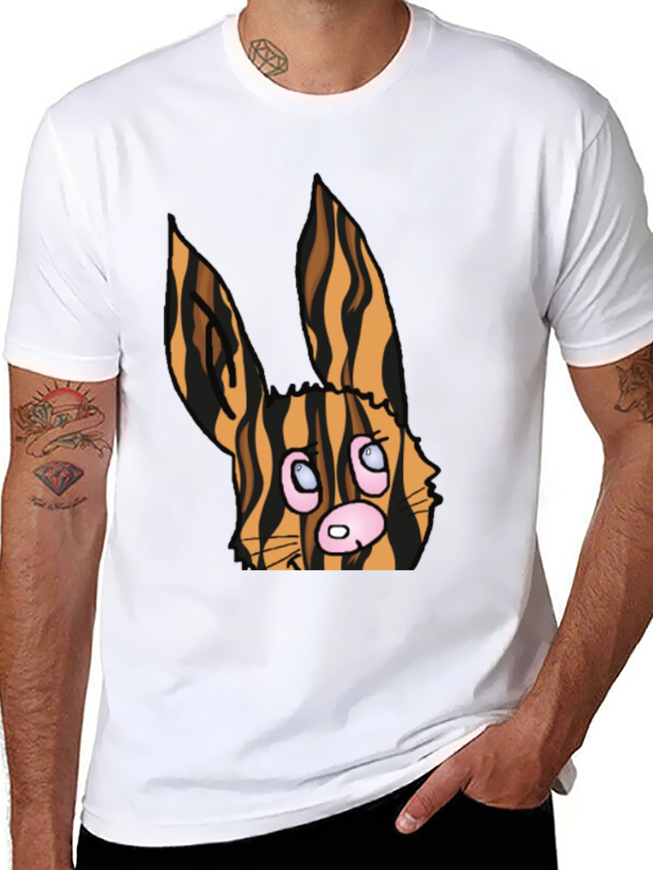 Cartoon Tiger Bunny Black T-Shirt