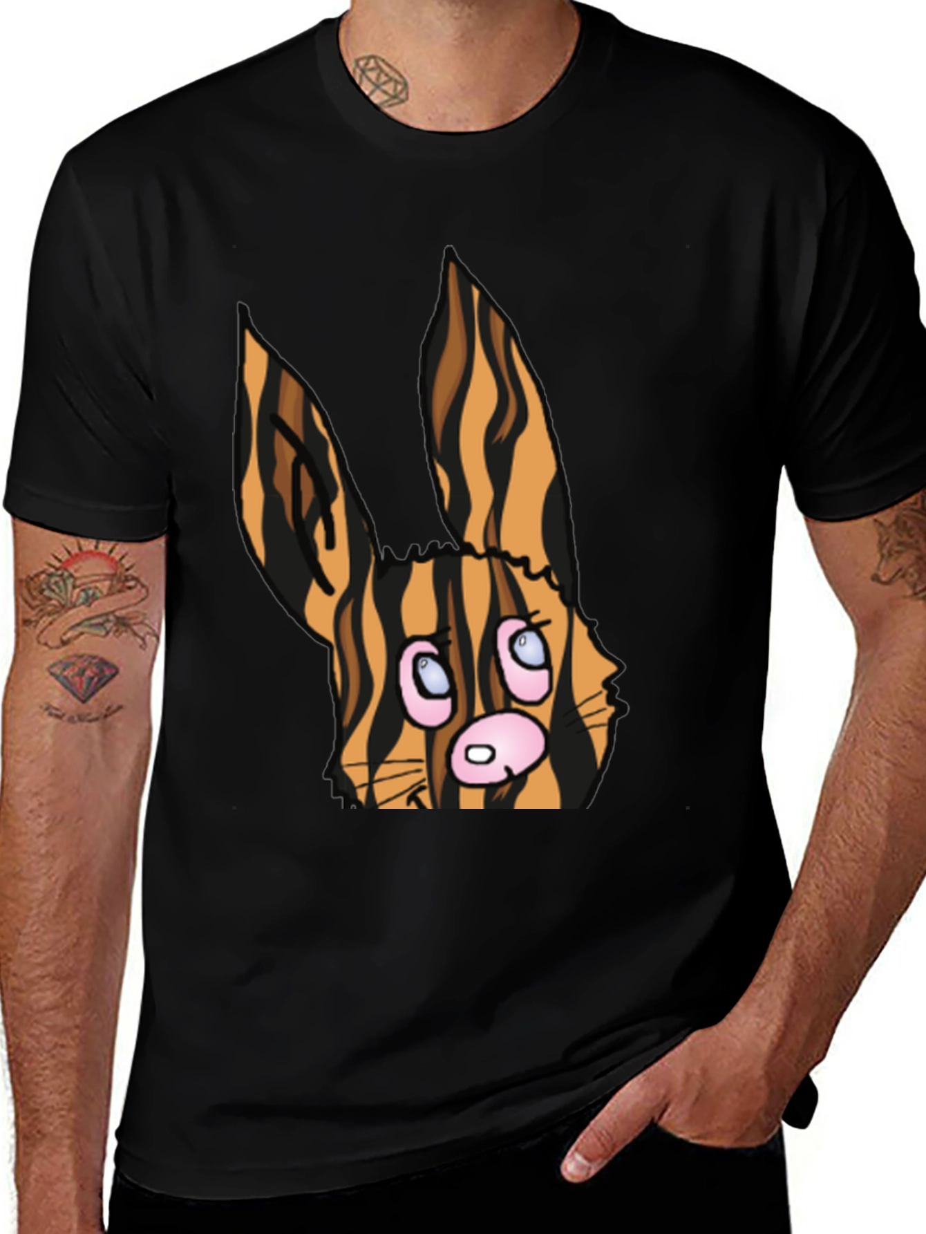 Cartoon Tiger Bunny Black T-Shirt