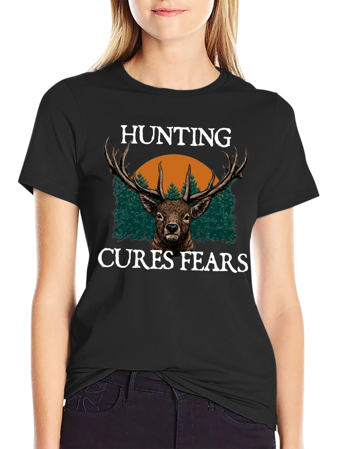 Hunting Cures Fears Deer Graphic T-Shirt