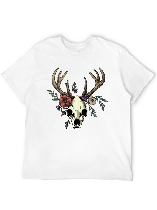 Floral Skull T-Shirt - Deer Antler Design