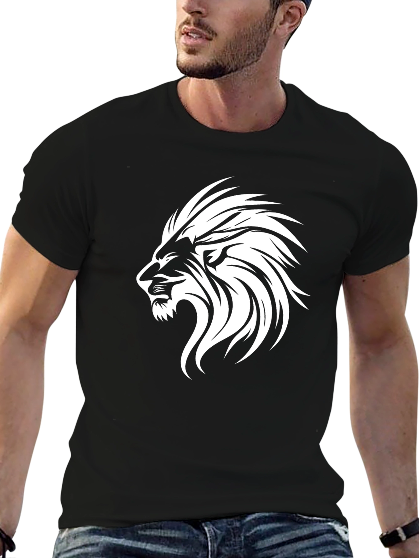 Bold Lion Graphic Print Mens Black T-Shirt