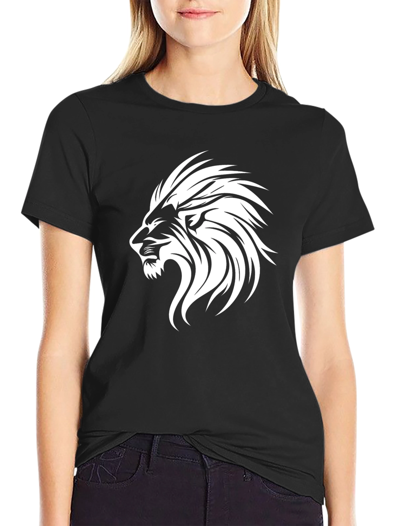 Bold Lion Graphic Print Mens Black T-Shirt
