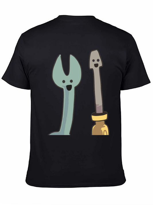 Funny Cartoon Tools Graphic Tee - Black