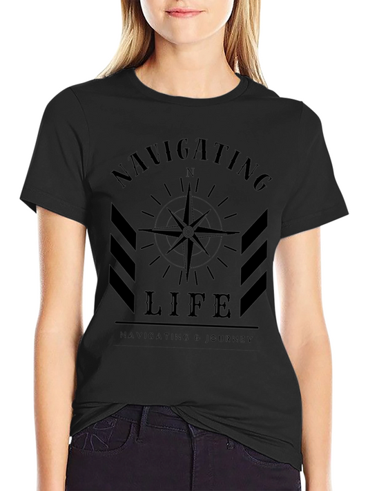 Navigating Life Compass Graphic Tee - Black Cotton Blend