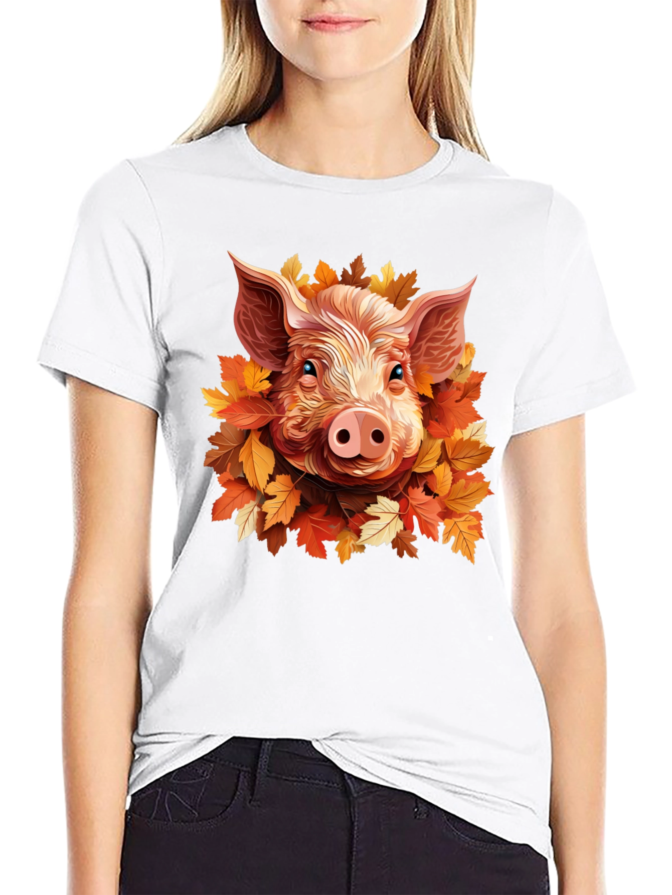 Pig in Autumn Leaves T-Shirt