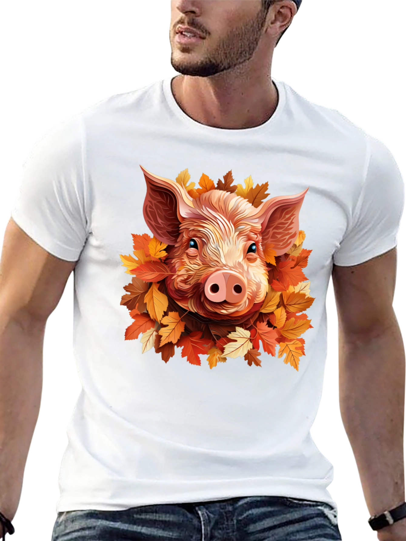 Pig in Autumn Leaves T-Shirt