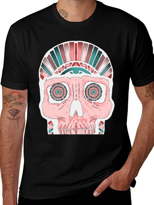 Modern Skull Graphic Tee - Black Cotton