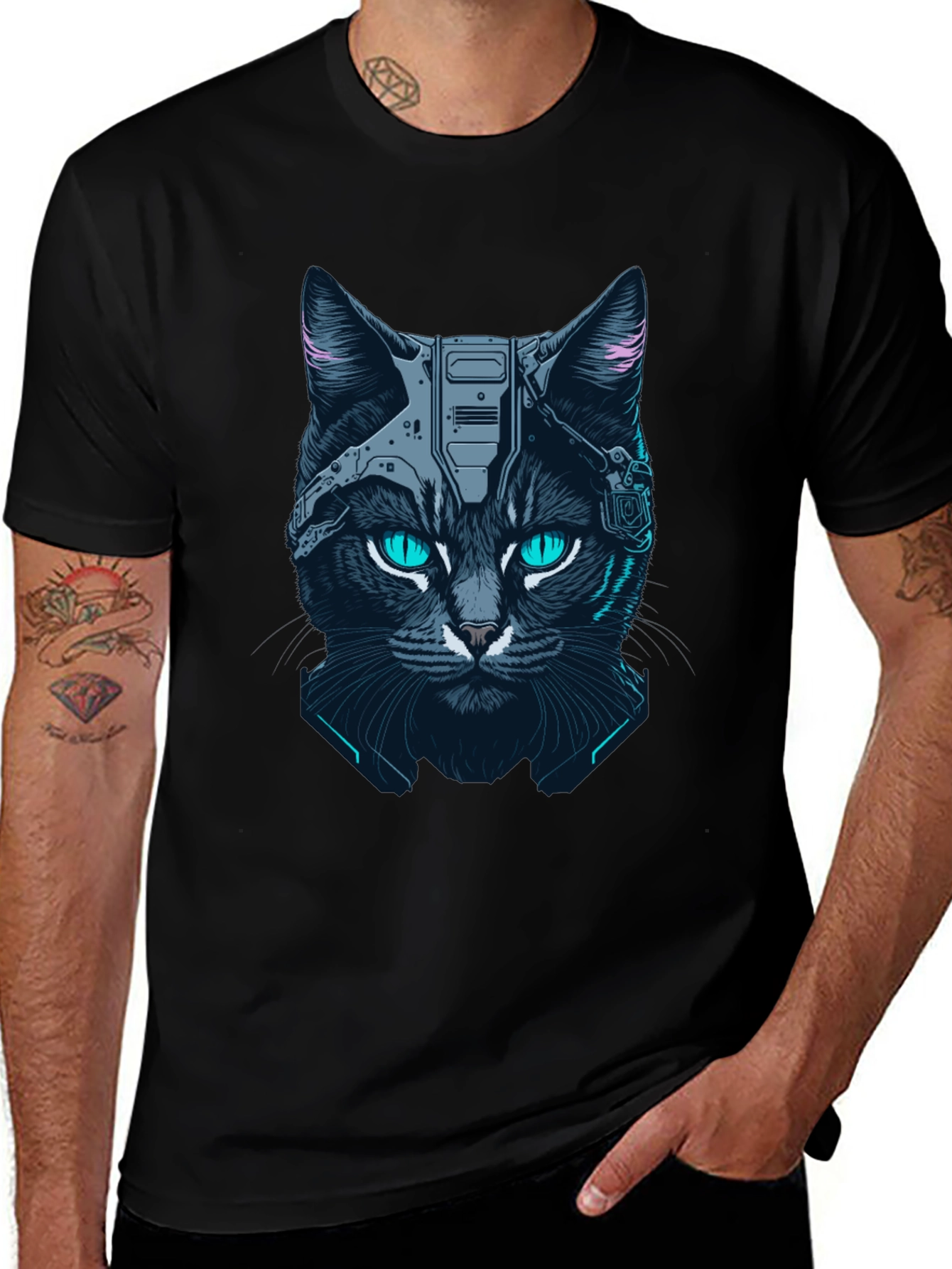 Cyber Cat Graphic Tee - Black T-Shirt