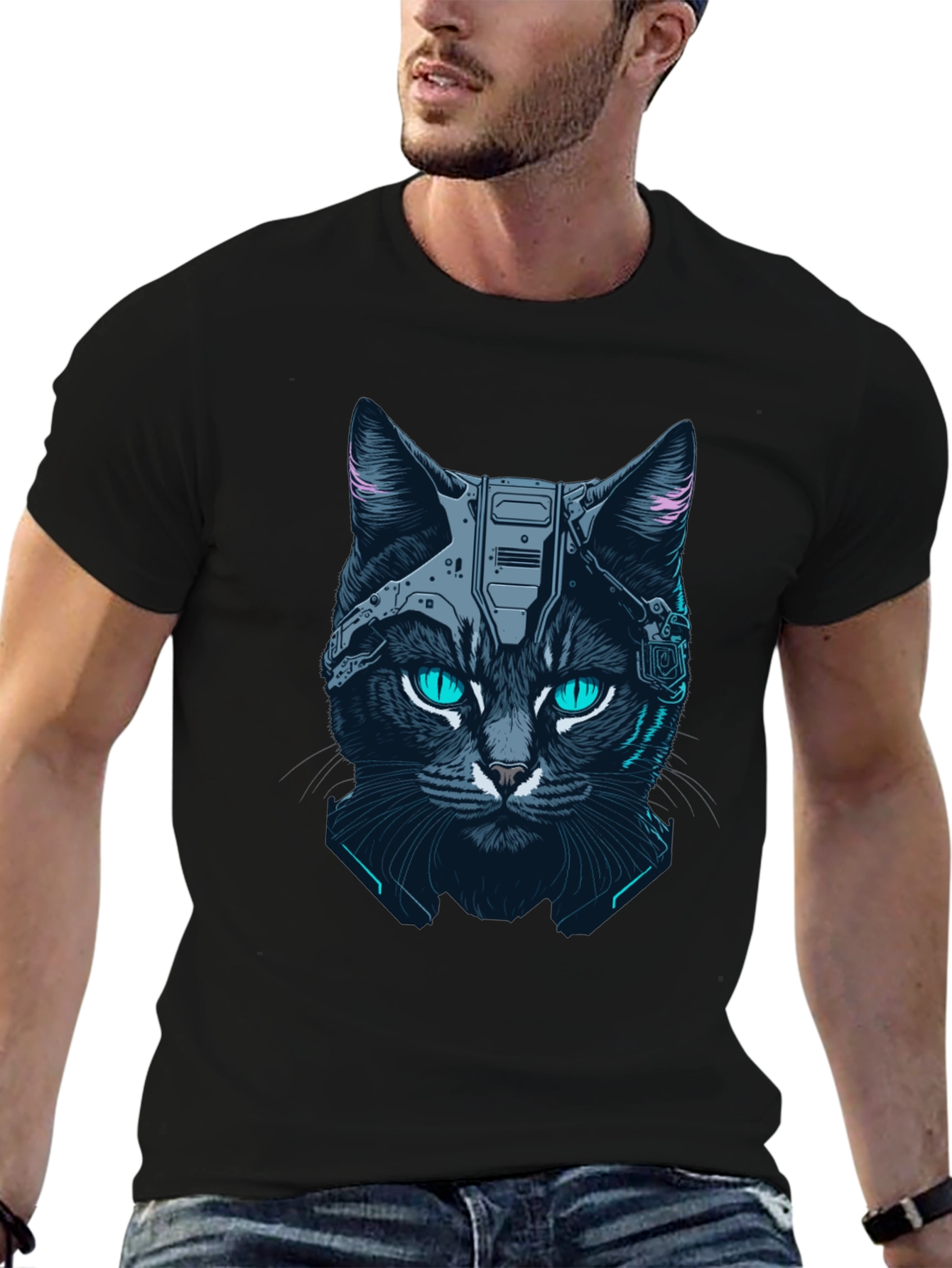 Cyber Cat Graphic Tee - Black T-Shirt