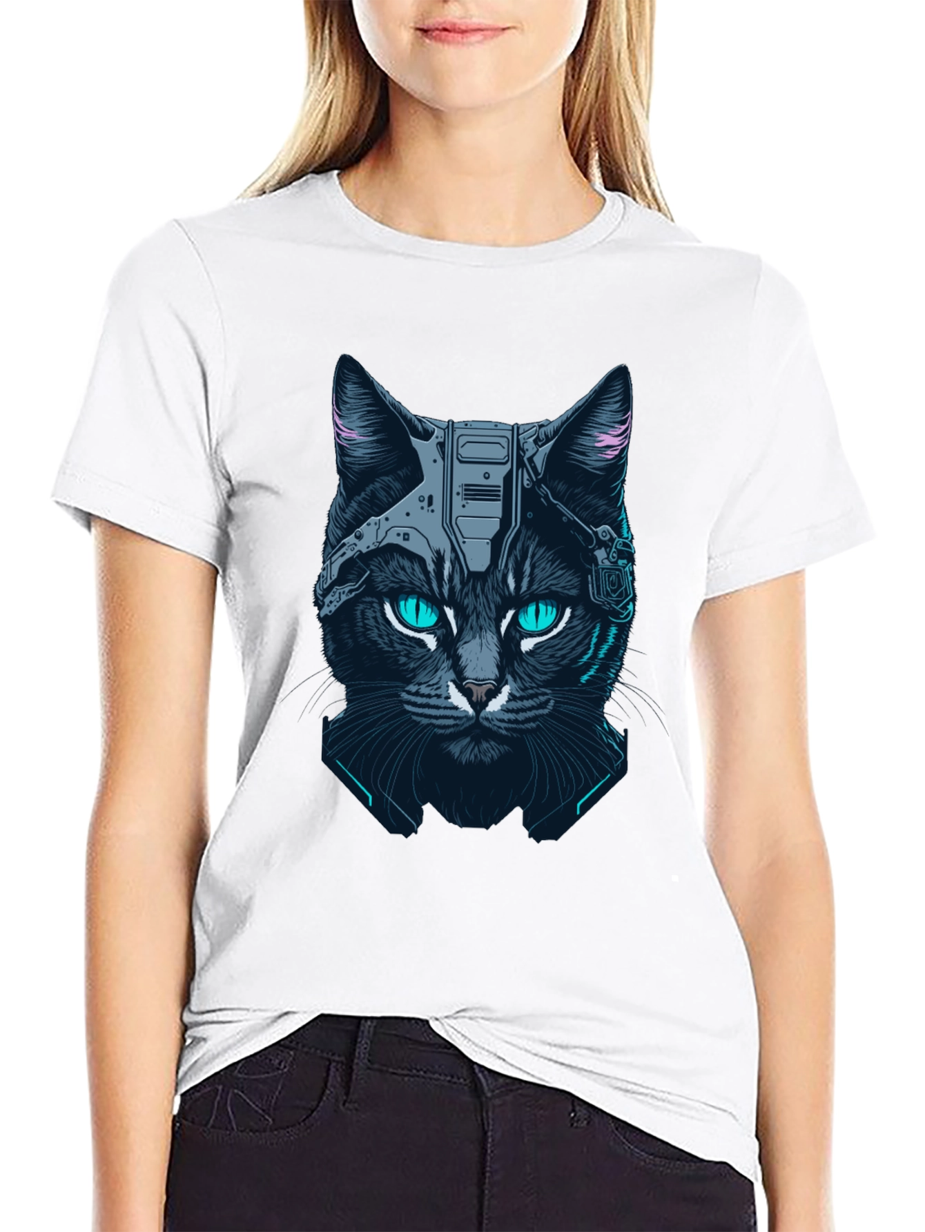 Cyber Cat Graphic Tee - Black T-Shirt