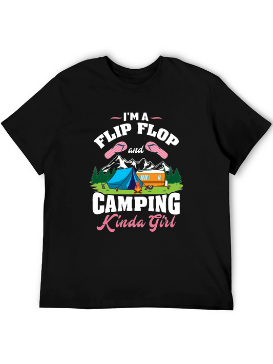 Flip Flop Camping Kinda Girl Black T-Shirt