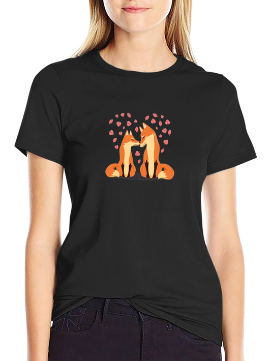 Fox Love Heart T-Shirt - Black