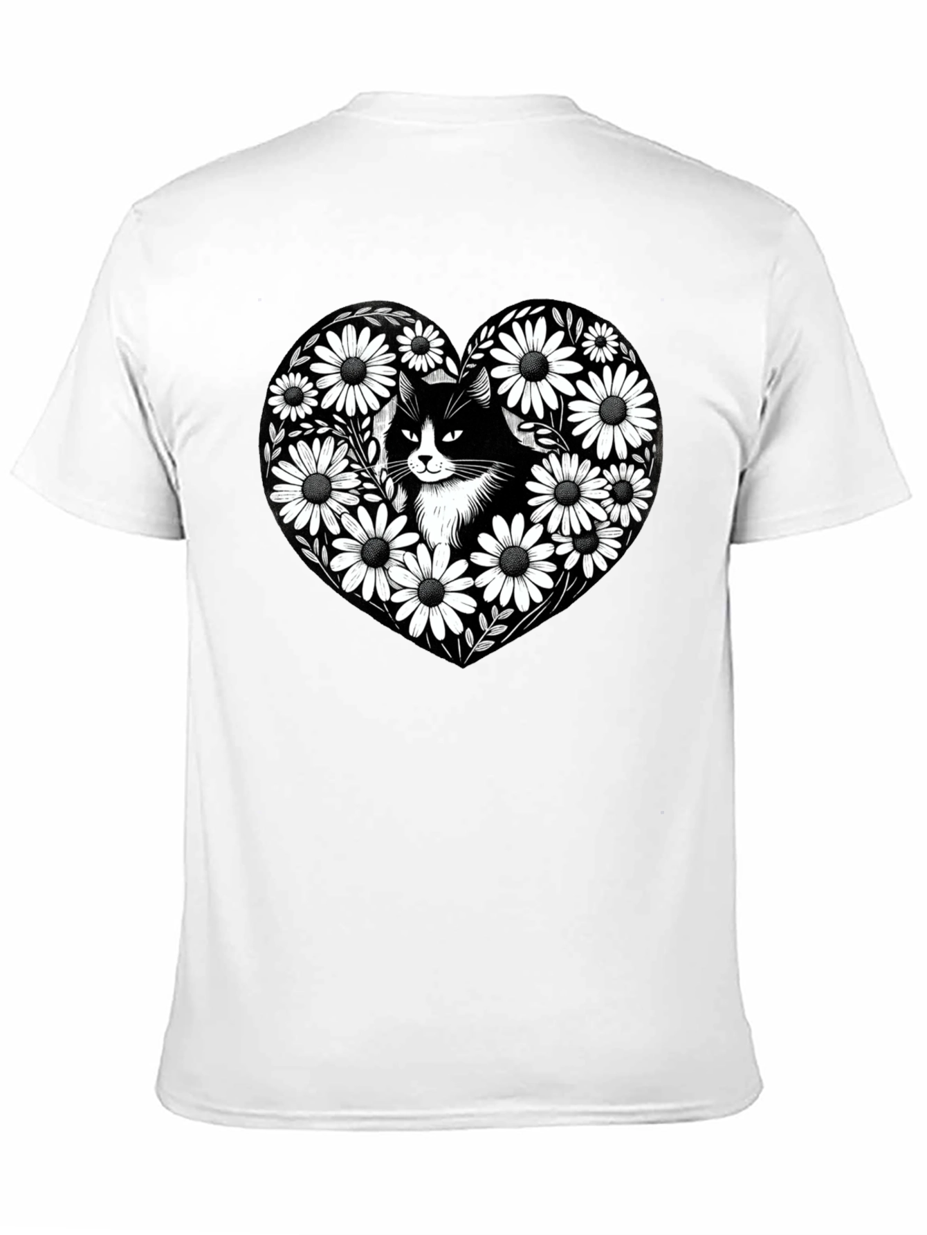 Black Cat Daisy Heart Graphic Tee - Mens