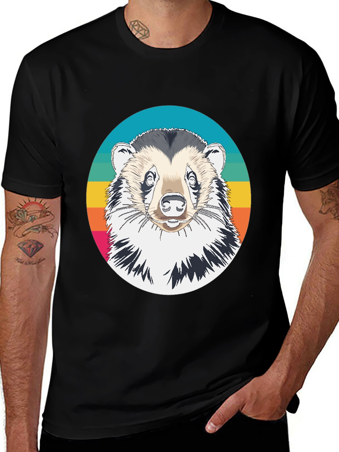 Retro Honey Badger Graphic Tee - Cool Animal Design
