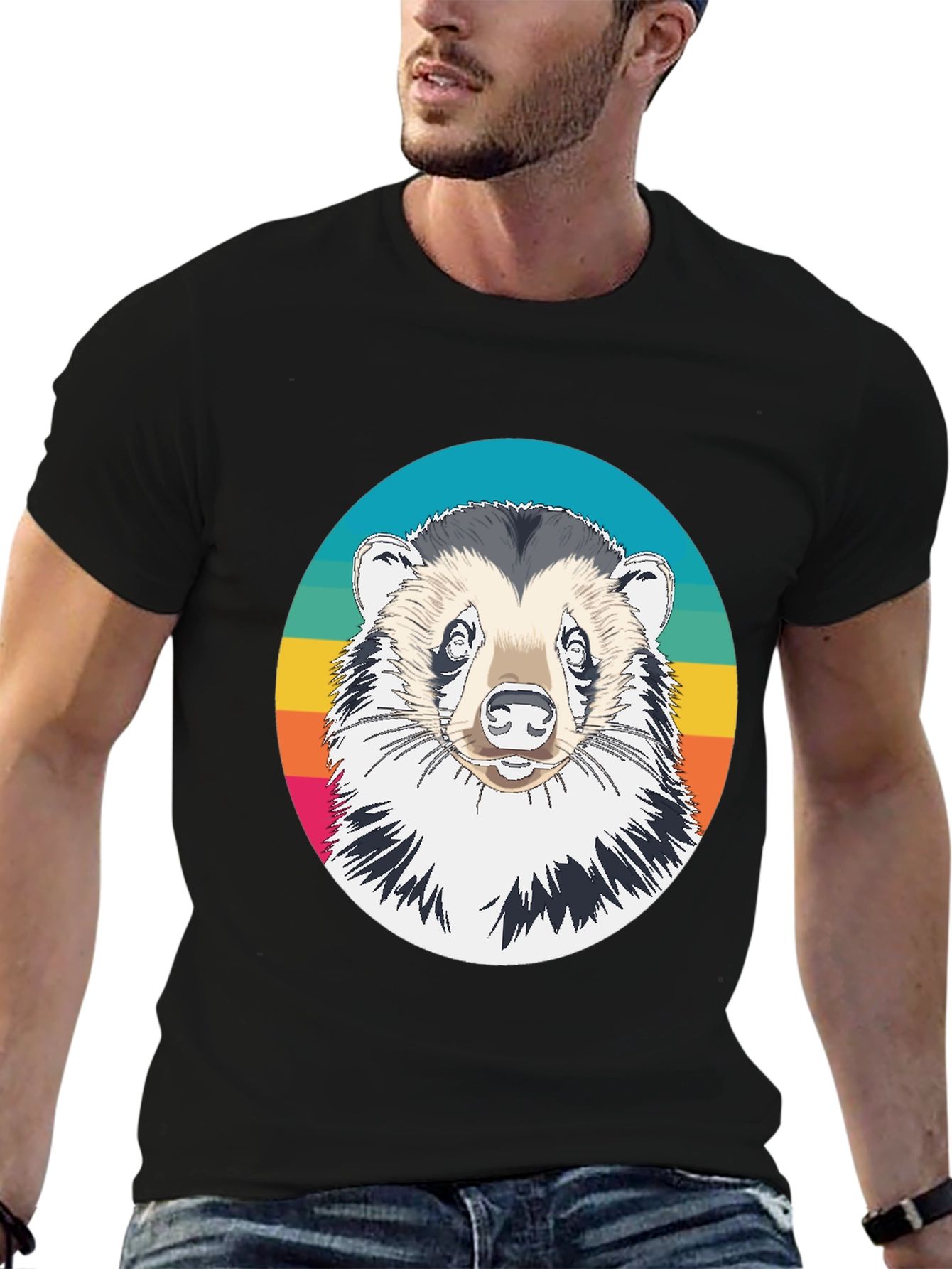 Retro Honey Badger Graphic Tee - Cool Animal Design