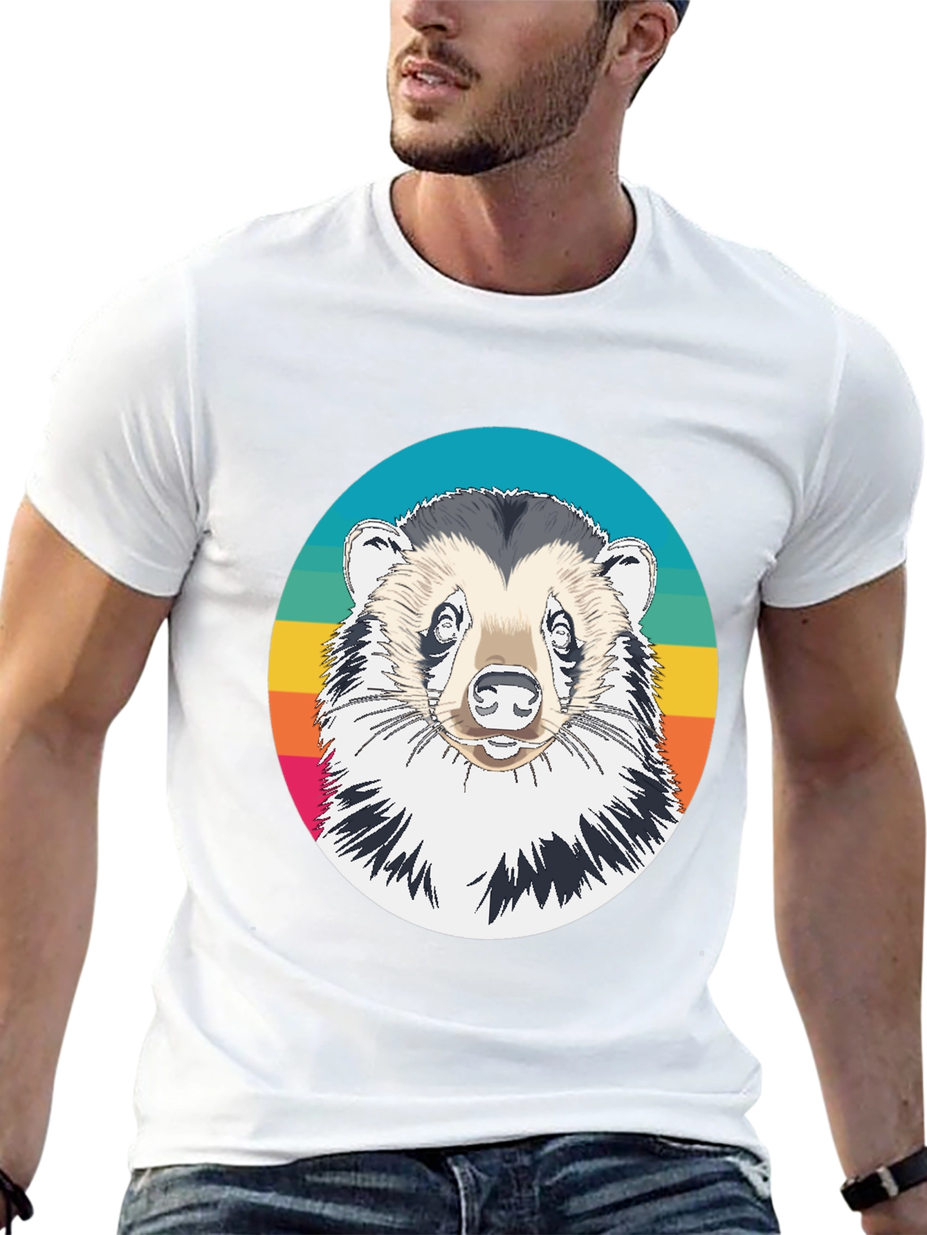 Retro Honey Badger Graphic Tee - Cool Animal Design